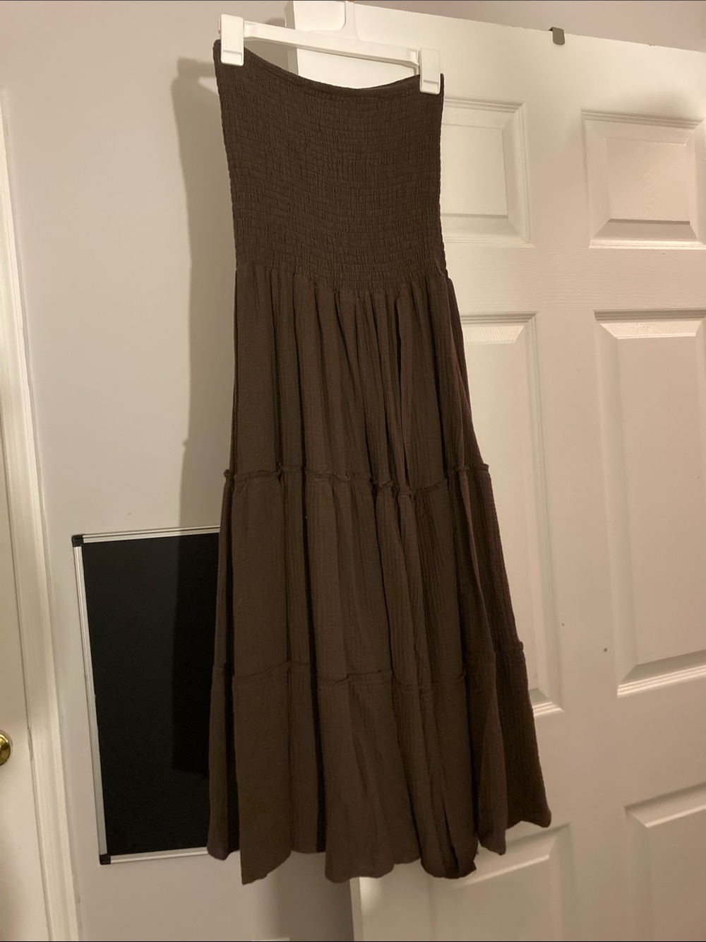 Streetwear Society Strapless Dark Brown Tiered Maxi Dress